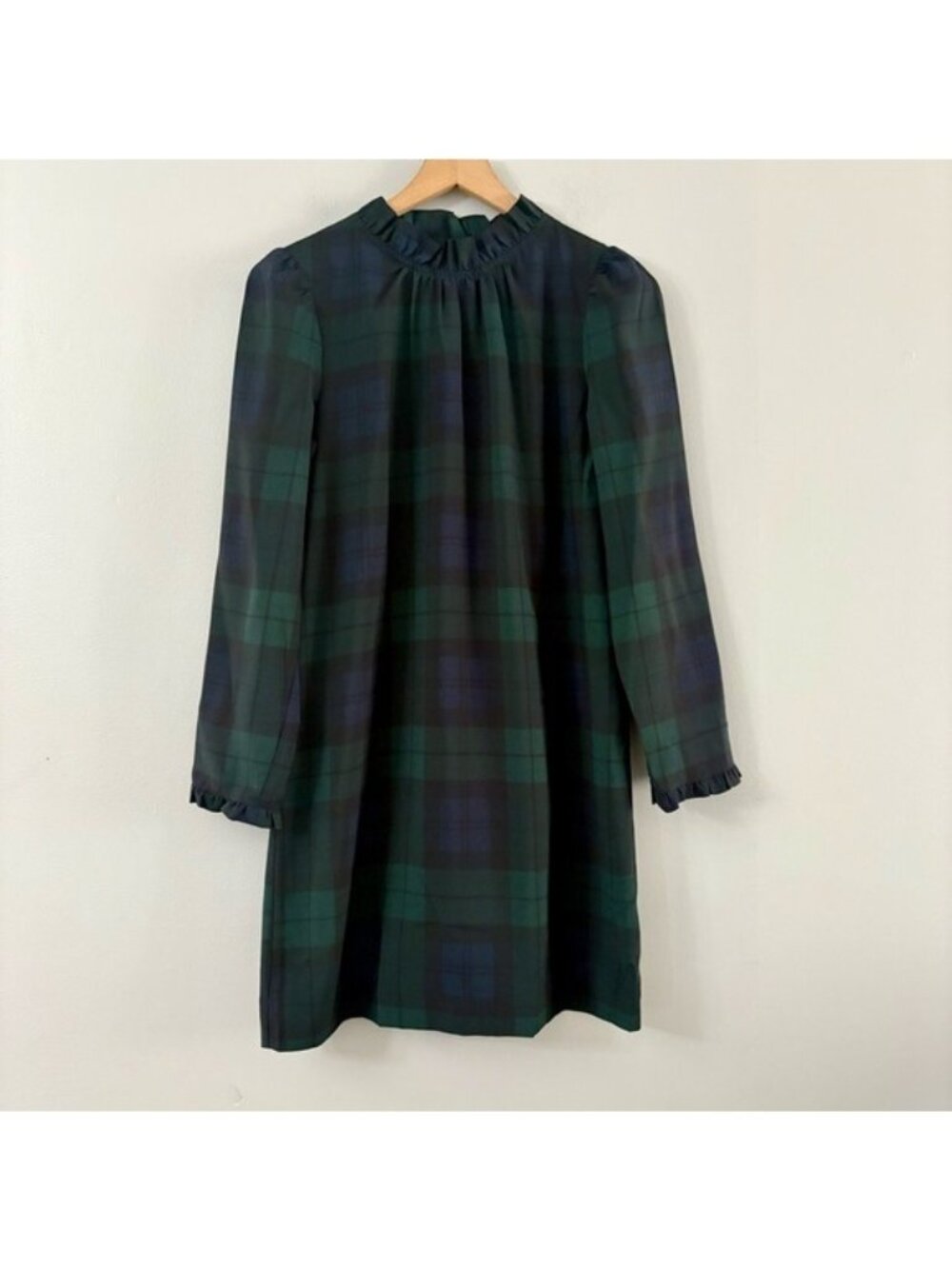J.Crew Tartan Plaid Ruffle Neck Shift Dress NWT